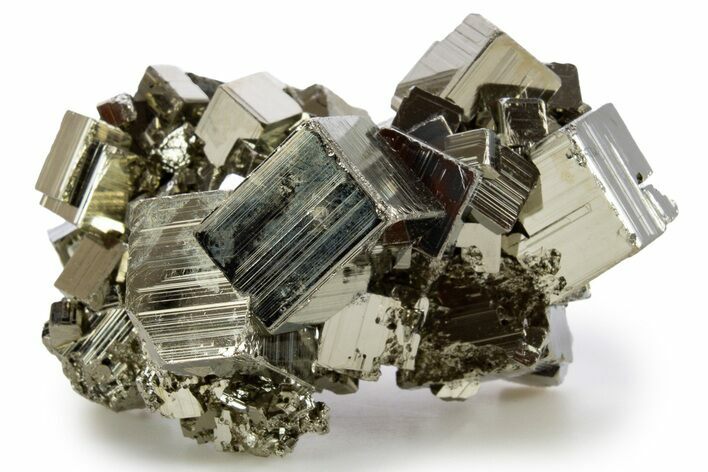 Gleaming Striated Cubic Pyrite Cluster - Peru #341553